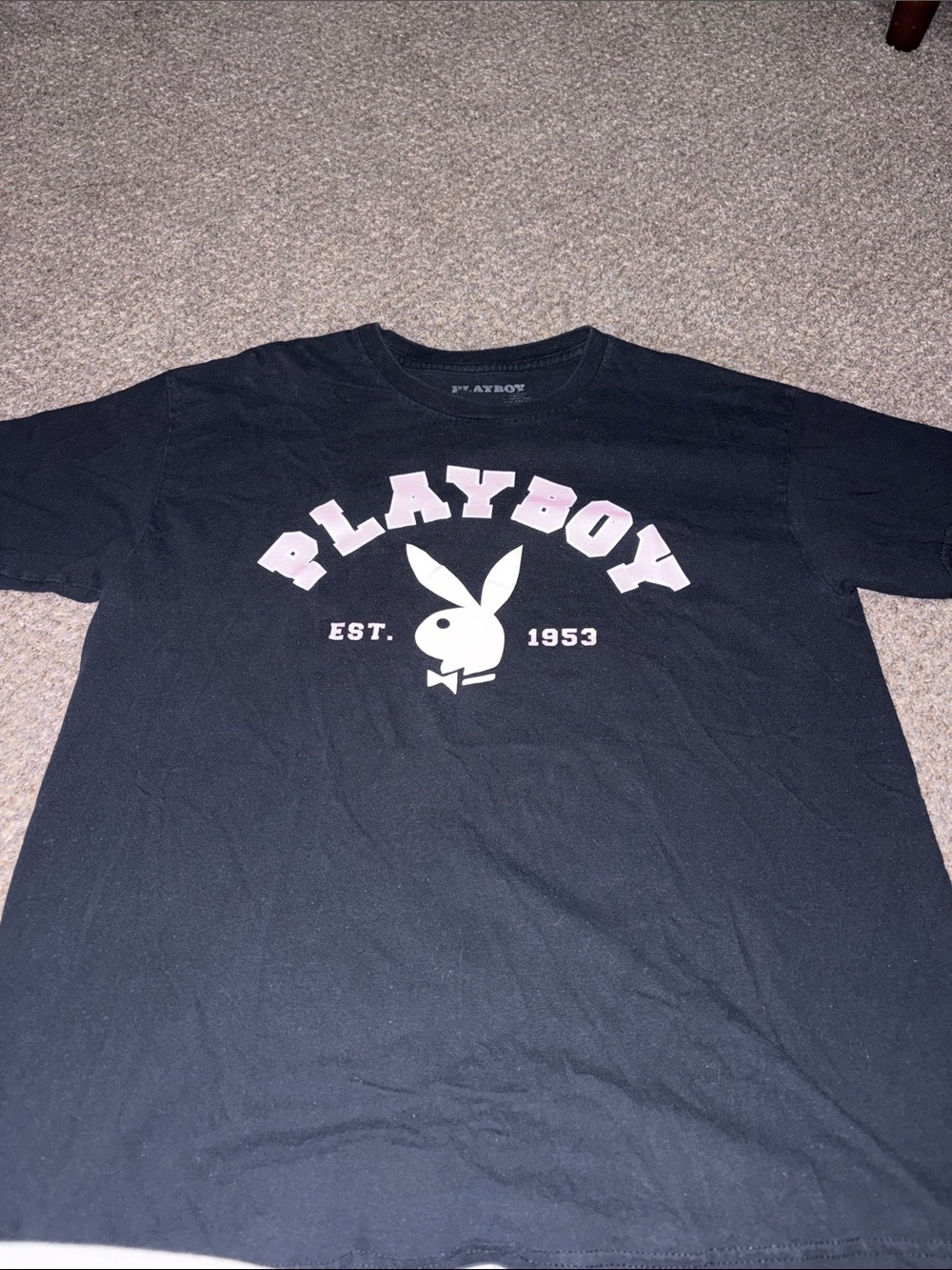 PLAYBOY Black Tee with Light Pink Arch Logo
